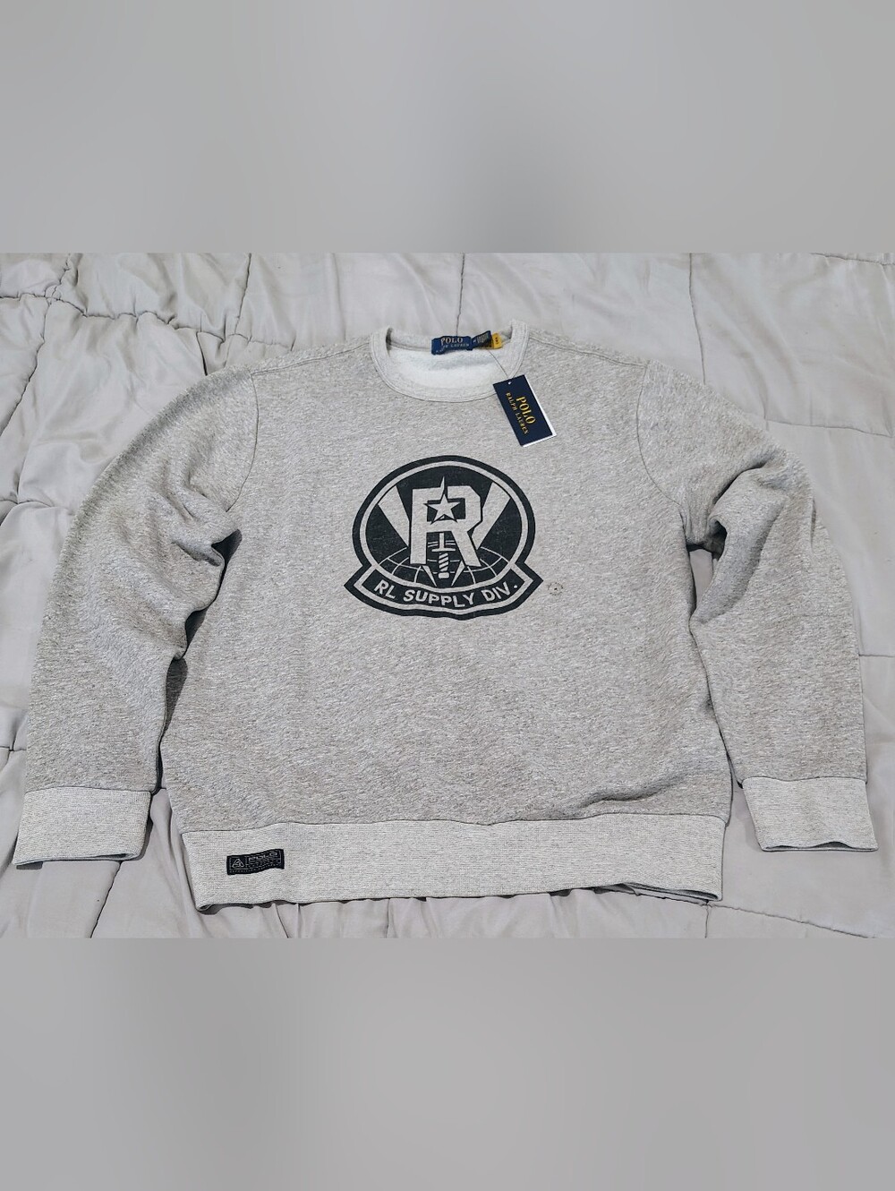 Polo Ralph Lauren RL Supply Div Graphic Crewneck Sweatshirt Gray Medium NWT